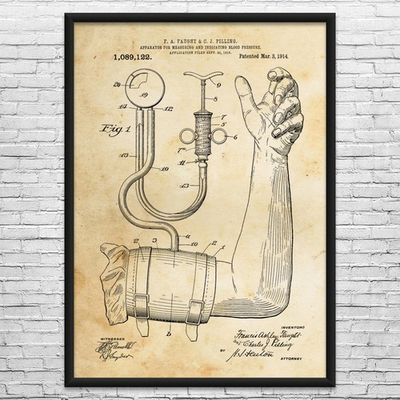 #ad Blood Pressure Cuff Patent Wall Art: Med Student Gift Doctor Office Art $19.95