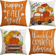 Artscope Fall Decorative Throw Pillow Covers 18 x 18 (Pack of 4), Orange 