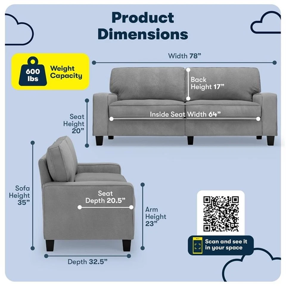Sofá Serta Palisades 78" brazo pista con fundas extraíbles gris glacial Foto 3 de 4