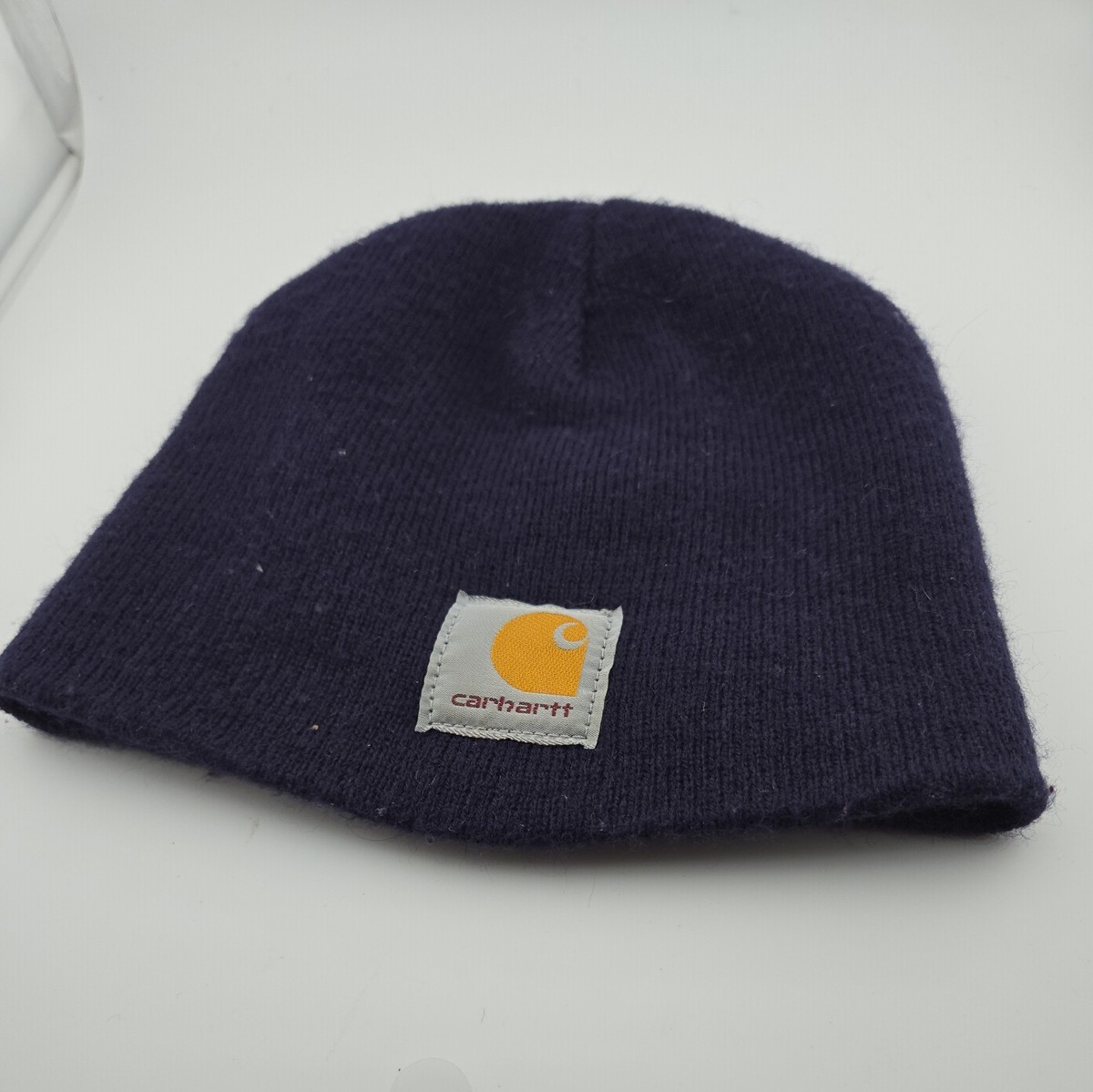 Vtg Carhartt A205 Beanie Hat Navy Blue Made in USA Acrylic Knit 