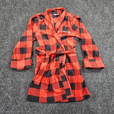 Calvin Klein Bathrobe Kids Small Red Black Buffalo Plaid Fleece Cozy Tie Waist