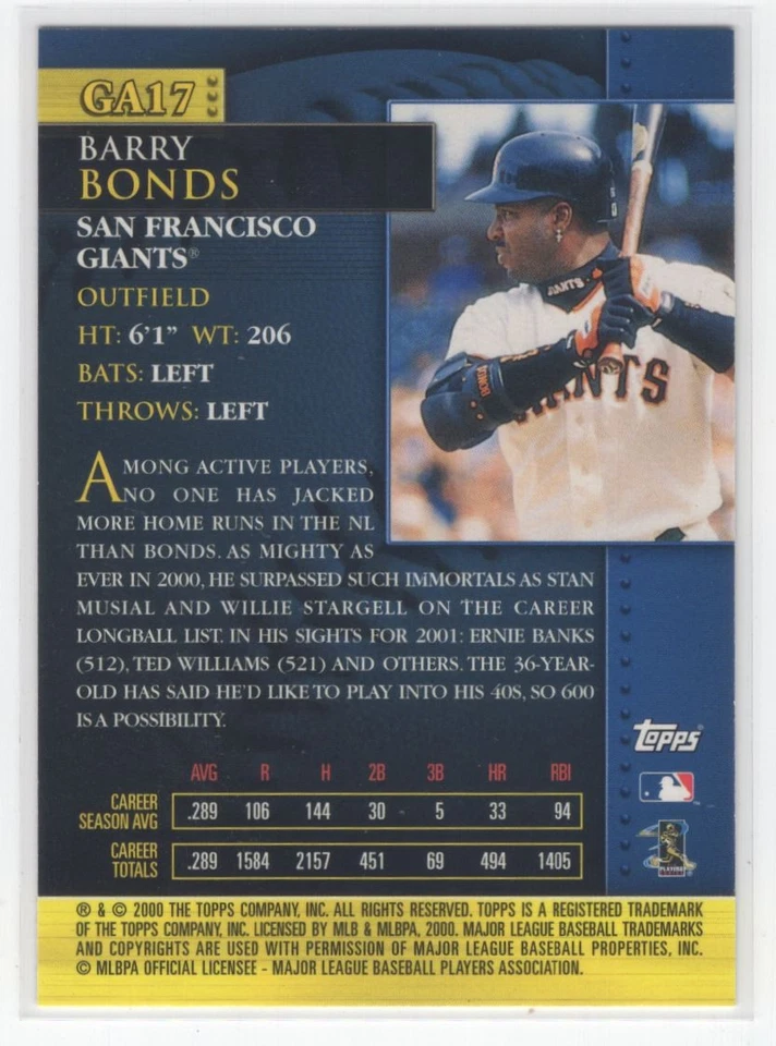 #GA17 2001 Topps Golden Anniversary Barry Bonds San Francisco Giants - Image 2 of 2