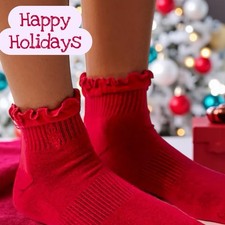  18 Free People Movement Red Ruffle Sport Socks Winterberry