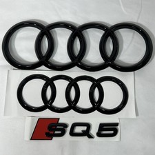 3pc Audi Sq5 Ring Fronrear Grille 273mmx202mm Adhesive Emblems Gloss Black