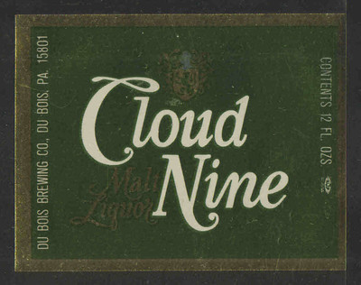 CLOUD NINE MALT LIQUOR BEER BOTTLE LABEL - UNUSED