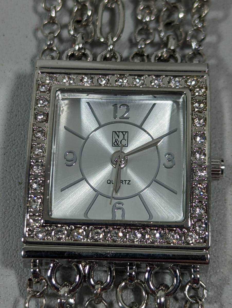 NYC Silver Tone Crystal Accent Square Case Faux Pearl Multi  display picture 2