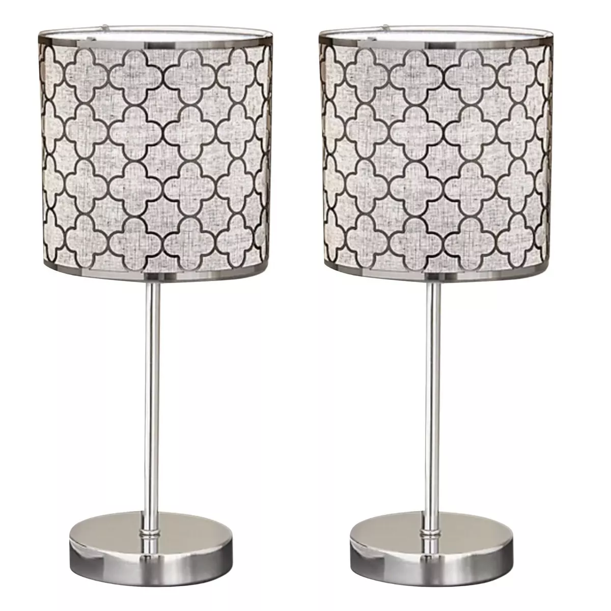 Set of 2 Bedside Lights with Grey Fabric Metal Cut Out Shades 36cm