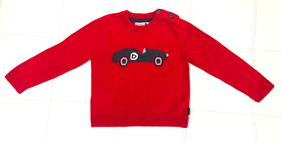 Girls/Boys Boboli Front Car Knit Sweater Pullover Red Cotton Patch Size 18m 86cm