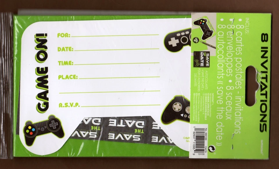 16 Game On Birthday Party Invitations, Controller, Video Gaming Level Up 2 Packs - Image 3 of 3