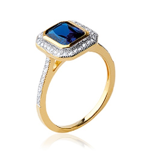 Bague saphir en oxyde de zirconium et plaqué or 18 carats pour femme