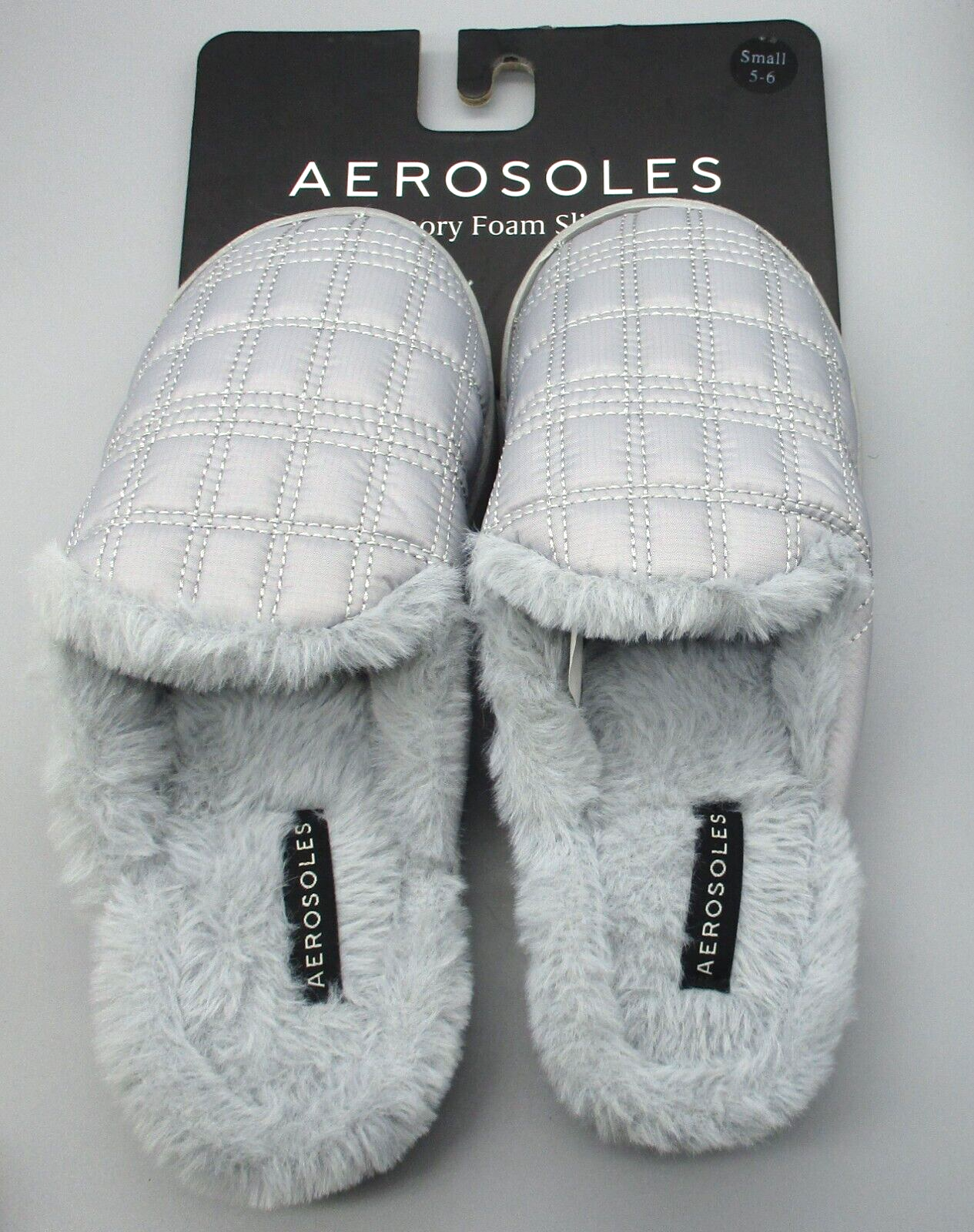 AEROSOLES~S (5-6)~Women's Gray Quilted Faux Fur Lined Memory Foam Slippers  | eBay