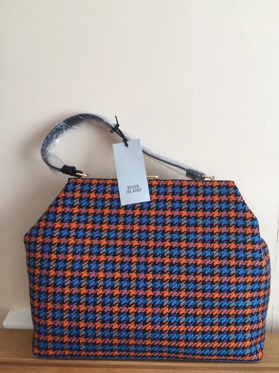 Brand New River Island Orange Woven Embroidered Checkered Bag Last Piece