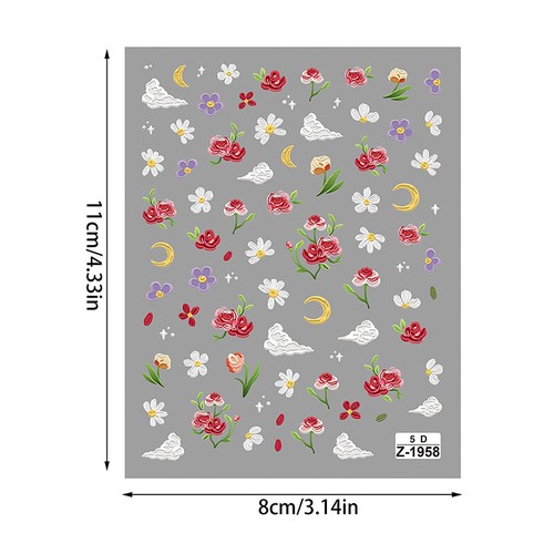 3d Spring Flower Nails Sticker Nail Art Floral Nail Water Transfer Nail Decal AT - Picture 2 of 6