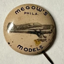 1930s Megow's Models Airplane Philadelphia PA 7/8" Tin Litho Pinback
