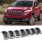 Black Honeycomb Mesh Chrome Ring Grill Inserts Cover For Jeep Cherokee 2014-2018