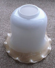 VINTAGE WHITE GLASS LAMPSHADE WITH BEIGE FRILLY EDGE. 12cm tall x 14cm diameter