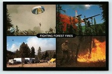 FIGHTING FOREST FIRES ~ Ground Crews SMOKEJUMPERS Retardant Drop 4"x6" Postcard