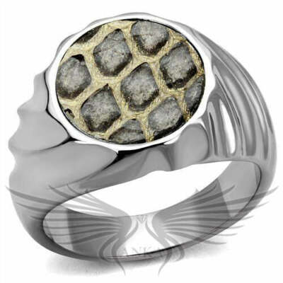 Men'S Leather Animal Pattern Stainless Steel Ring High Polished Ring Tk2859