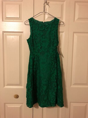 New York & Company Sleeveless Green Lace Overlay Fit and Flare Dress 2 NWT  | eBay