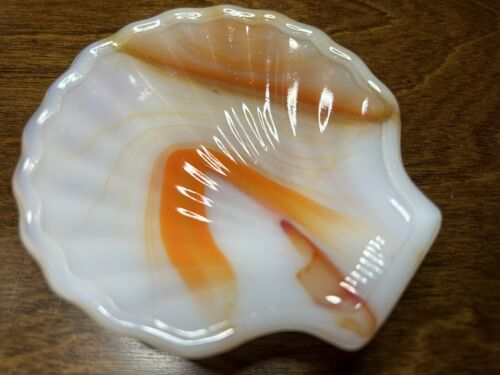 Akro Agate | Tab ASHTRAY Slag Glass Ash tray Shell Trinket Multicolor - Picture 4 of 4