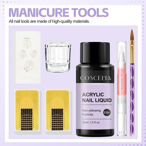 Acrylic Nail Kit For Beginner 8g Clear Pink White Acrylic Powder Liquid Set - Picture 6 of 12