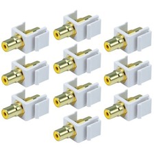 10 Pcs RCA Keystone Jack Audio Video Coupler Snap In Insert Yellow Center White