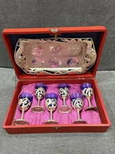 Vintage Nikko Dragon Cobalt Blue Cordial Saki Set 6 Glasses with Tray & Case