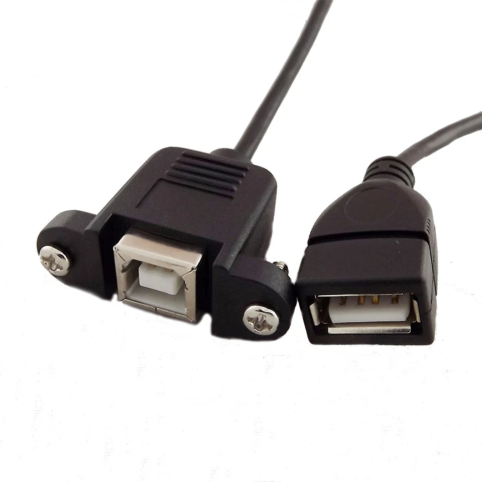 USB A Female Jack to USB 2.0 B Female Socket Panel Mount Extension Cable 1.5ft - Image 2 of 4