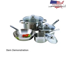 Stainless Steel 7 Piece Cookware Set Dishwasher Safe Frying Pan Dutch Oven New