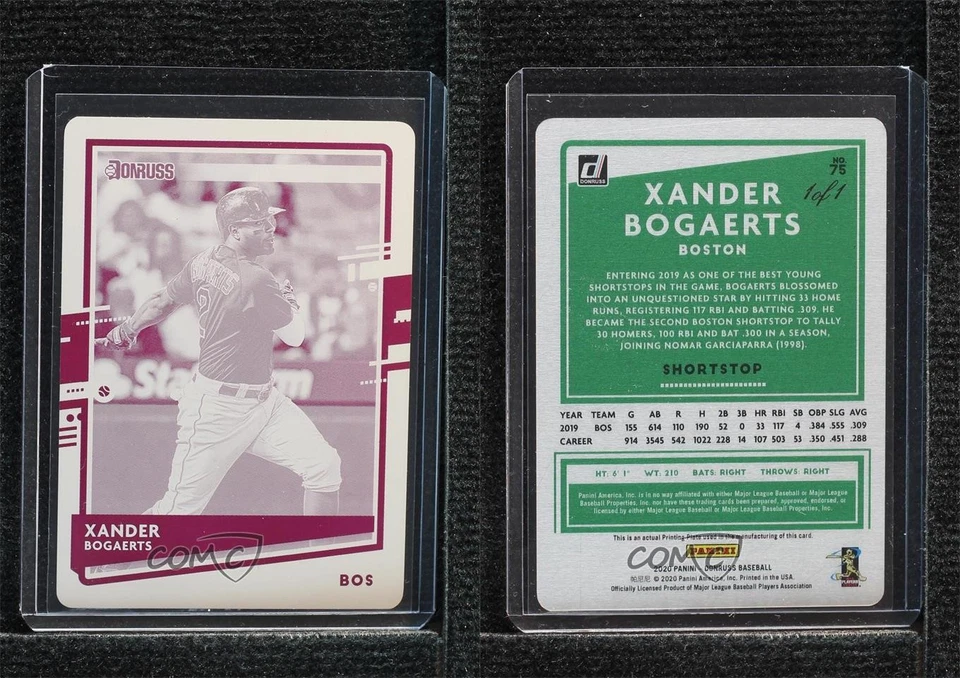 2020 Panini Donruss Printing Plate Magenta 1/1 Xander Bogaerts #75 0m0g - Image 3 of 3