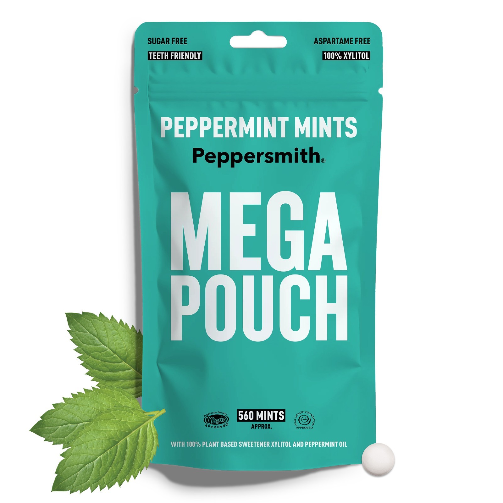 Peppermint Mints - Mega Pouch 560 Mints - Xylitol Sugar Free - Peppersmith