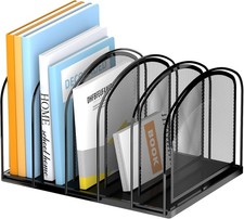 5-Section Vertical File Organizer, Mesh Desk Organizer, Black 5-section mesh