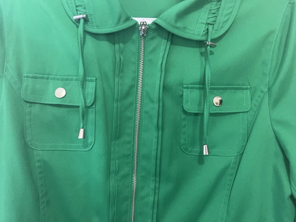 ALLISON DALEY Green Jacket Sz 10 Silver toned zipper 2 Front2 Side Pockets VTG - Image 4 of 4