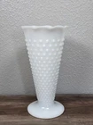 Vintage White Milk Glass Vase Anchor Hocking Hobnail Footed Dot Dash  9.5"