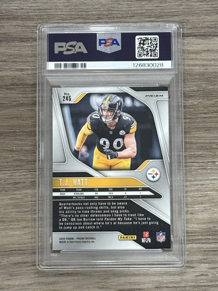 2024 Panini Prizm T.J. Watt Red Sparkle Prizm PSA 10 Pittsburgh Steelers - Image 2 of 2
