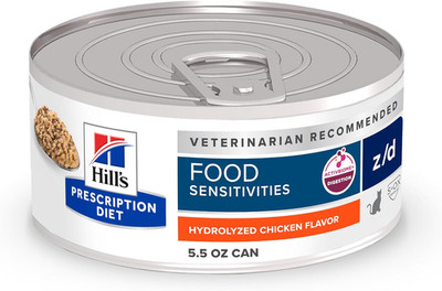 Z/D Skin/Food Sensitivities Wet Cat Food, Hydrolyzed Chicken, 5.5 Oz. Cans, 24-P