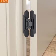 2-Pack 6'' Black Hidden Door Hinges Heavy Duty Zinc Alloy Hinges Concealed Hinge