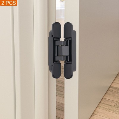 2-Pack 6'' Black Hidden Door Hinges Heavy Duty Zinc Alloy Hinges Concealed Hinge