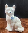 Vintage Fenton Cat Sitting White Iridized Milk Glass Hand Painted by JK Spindler