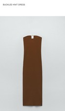 Zara Burgundy Ribbed Sleeveless Midi Bodycon Gold Buckle Dress size M