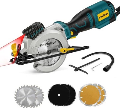 Enventor Mini Circular Saw 5.8A 4-1/2 Electric Circular Saws 6 Saw Blades Laser