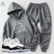 Men's Grey Hoodie Joggers Set 23 Legend Sweatsuit To Match Air Jordan 11 Concord