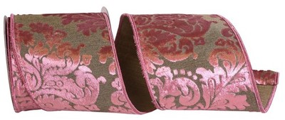 94107W-022-10D Velvet Filigree Deluxe Wired Edge Ribbon 4 Inch x 5 Yards Rose