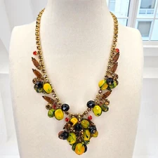 Vintage Juliana D&E Carman Miranda Fruit Salad Art Glass Rhinestone Necklace 