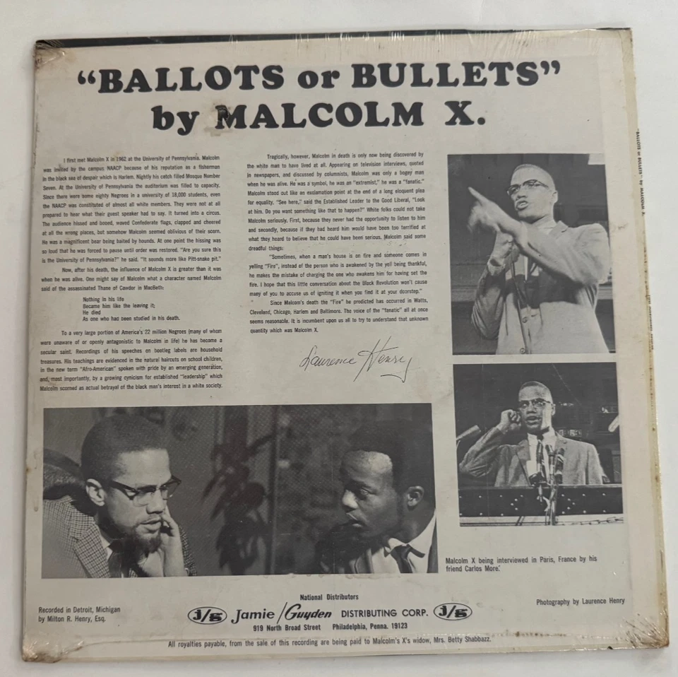 Malcolm X "Ballots Or Bullets" LP - First Amendment Records100 VG++ SEALED - Image 2 of 2