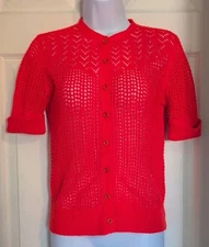 Vintage Sweater Bee Banff Red Short Sleeve Button Up Cardigan Size Small Twee