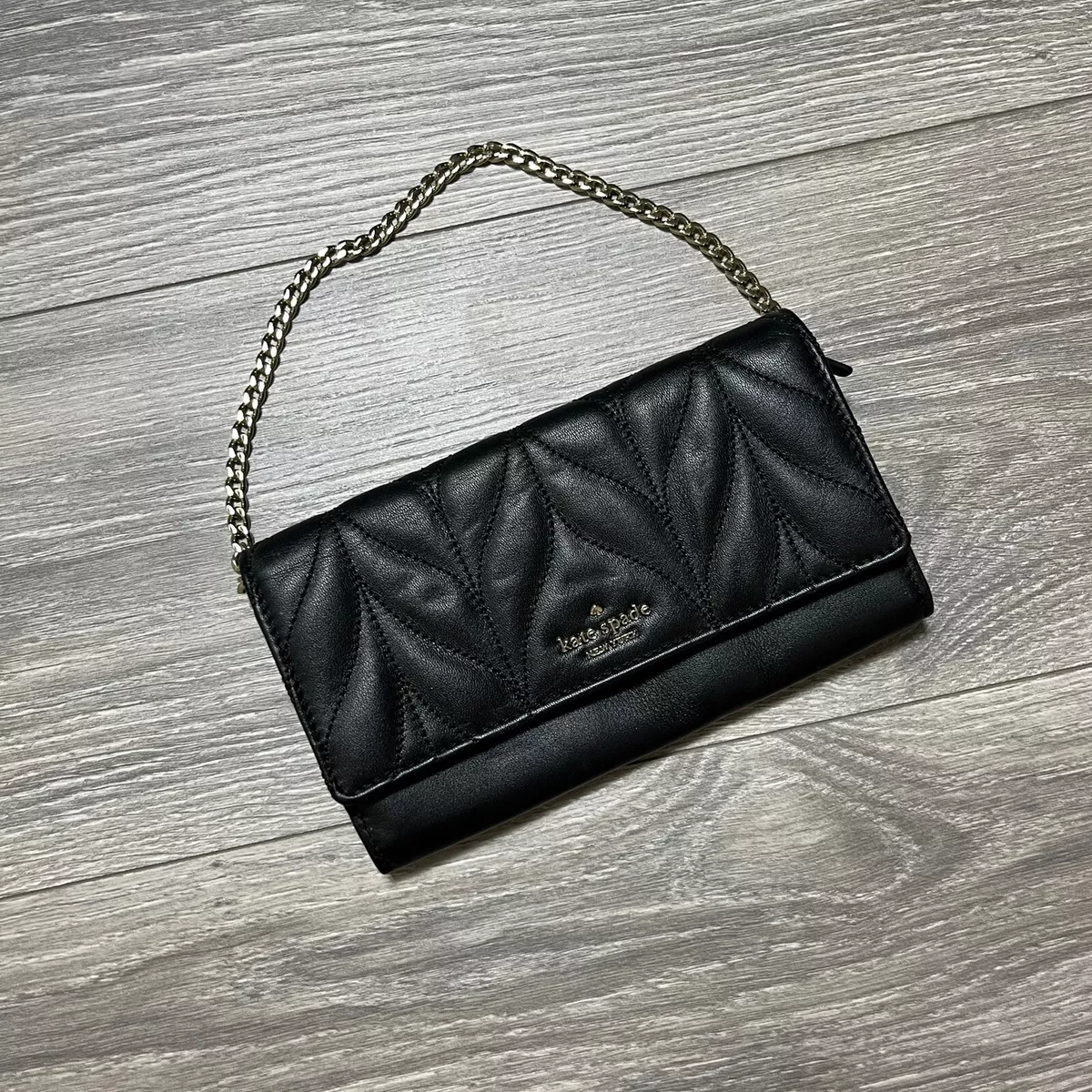 KATE SPADE Milou Briar Lane Quilted Black Leather Chain Wallet