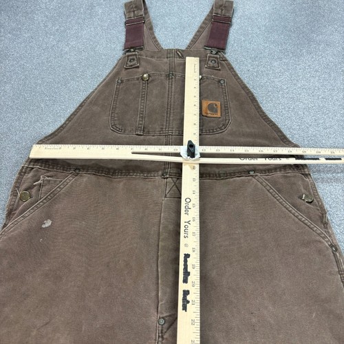 Carhartt Dungarees Adult 38x32 Brown Overalls Quilted Duck Bib Double Knee Mens - Picture 4 of 12