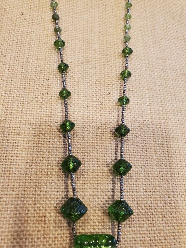 VINTAGE 22" MAX NEIGER BROS. TSCHECHISCH GRÜN GEPRÄGTES GEFORMTES GLAS ART DECO HALSKETTE - Bild 3 von 6