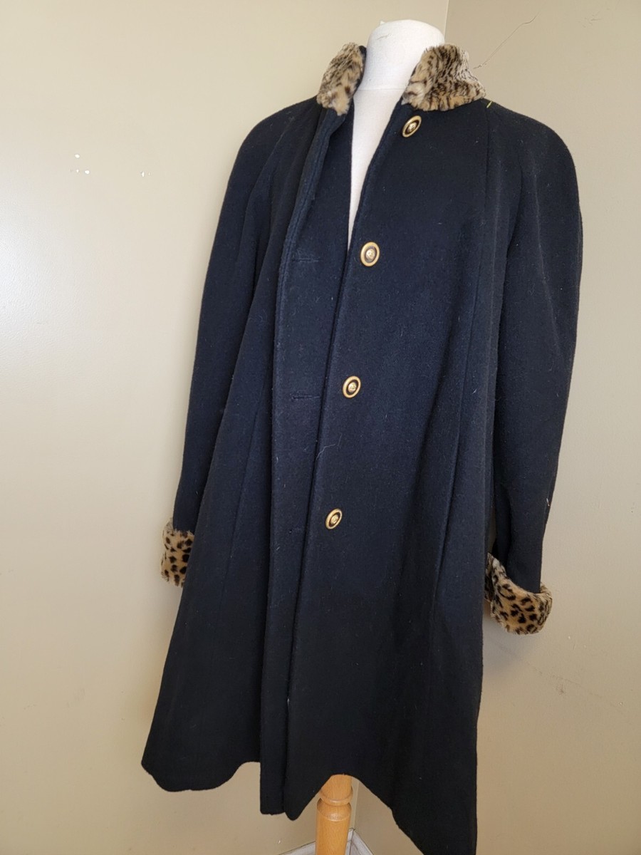 Manteau Femme Herman Kay Réversible – Motif Animal / Noir – Taille M